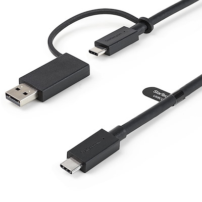 3ft (1m) USB-C Cable with USB-A Adapter Dongle - Hybrid 2-in-1 USB C Cable w/ USB-A - USB-C to USB-C (10Gbps/100W PD), USB-A to USB-C (5Gbps) - Ideal for Hybrid Docking Station