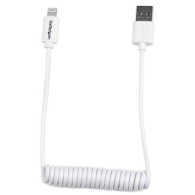 0,6 m Lightning till USB-spiralkabel - Lightning-laddningskabel för iPhone/iPad/iPod - Apple MFi-certifierad - Lightning till USB-kabel - Vit