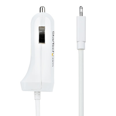 Zigarettenanzünder USB Ladegerät mit Lightning Spiralkabel, 1m Spiralkabel,  12W, 2 Port USB Auto Ladegerät Adapter für Handy und Tablet, Dual Kfz USB