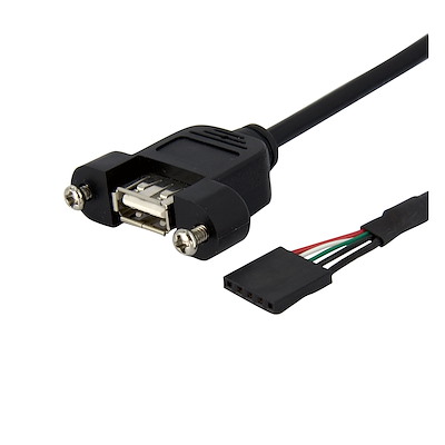 1 ft Panel Mount USB Cable - USB A to Motherboard Header Cable F/F