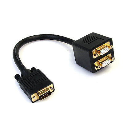 Gold-Plated VGA 15-Pin Male to 2 Dual Female Video Monitor Splitter Cable for PC
