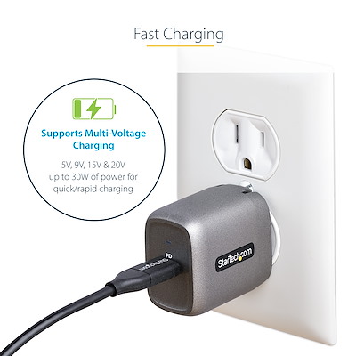 30W USB-C Wall Charger - Portable GaN Charger w/ Power Delivery