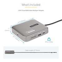 USB C Multiport Adapter Dual 4K HDMI, PD