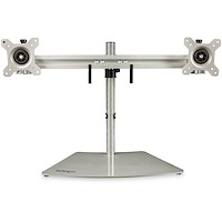 Dual Monitor Stand - Ergonomic Free Standing Dual Monitor Desktop Stand for two 24" VESA Mount Displays - Synchronized Height Adjustable - Double Monitor Pole Mount - Silver