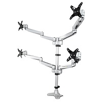 Desk Mount Quad Monitor Arm – Premium Articulating VESA 4 Monitor Mount 2x2 up to 30" – Ergonomic Height Adjustable Pole Mount - Tilt/Swivel/Rotate - C-Clamp/Grommet - Silver