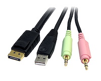 4-in-1 USB DisplayPort® KVM Switch Cable w/ Audio & Microphone - 6ft
