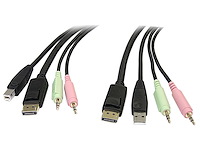 Câble de commutateur KVM DisplayPort USB 4 en 1 de 1,8 m avec audio et microphone