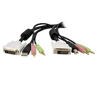 Cavo KVM switch DVI-D Dual Link USB 4 in 1 con audio e microfono 3,5 m