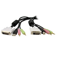 Câble de commutateur KVM DVI-D Dual Link USB 4 en 1 de 4,6 m avec audio et microphone