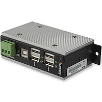 Concentrador USB 2.0 de 4 Puertos - Hub Industrial de Metal(4xUSB-A) con ESD y Protección contra Picos - Temperatura de Funcionamiento Extendida -40 a 85&deg;C - Instalación en Rieles DIN/Pared/Escrit
