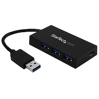 4-ports USB 3.0-hubb - USB Type-A-hubb med 1x USB-C och 3x USB-A (SuperSpeed 5 Gbps) - USB-buss eller strömförsörjning - portabel USB 3.1/3.2 Gen 1 BC 1.2 laddningshubb med strömadapter