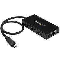 3-Port USB-C Hub with Gigabit Ethernet - USB-C to 3x USB-A - USB 3.0 - Includes Power Adapter