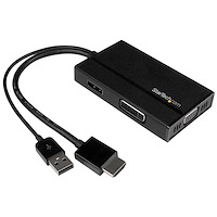 Adaptateur audio / vidéo de voyage - Convertisseur 3-en-1 HDMI vers DisplayPort VGA ou DVI - Noir