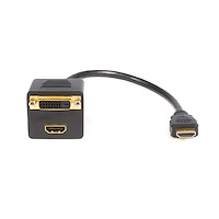 1ft HDMI Splitter Cable, HDMI Male to DVI-D Female Adapter, Full HD 1920x1200p 60Hz, 28AWG, Gold Plated Connectors, HDMI Male to DVI Female Splitter, HDMI Splitter 1 In 2 Out