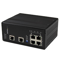 Switch industriale Gigabit Ethernet non gestito a 6 porte con 4 porte PoE+ e regulazione di voltaggio - Guide DIN/Montaggio a parete