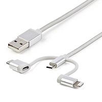1 m (3 ft.) USB Multi Charging Cable - USB to Micro-USB or USB-C or Lightning for iPhone / iPad / iPod / Android - Apple MFi Certified - 3 in 1 USB Charger - Braided
