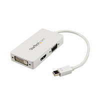 Adaptador Conversor de Mini DisplayPort a VGA DVI o HDMI - Convertidor A/V 3 en 1 para viajes - Blanco