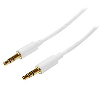 1m White Slim 3.5mm Stereo Audio Cable - Male to Male
