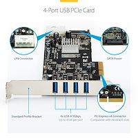 4 Port USB 3.0 PCIe Card w/ 4 Dedicated 5Gbps Channels (USB 3.2