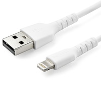 6 foot (2m) Durable White USB-A to Lightning Cable - Heavy Duty Rugged Aramid Fiber USB Type A to Lightning Charger/Sync Power Cord - Apple MFi Certified iPad/iPhone 12
