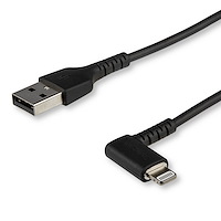 3ft (1m) Durable USB A to Lightning Cable - Black 90° Right Angled Heavy Duty Rugged Aramid Fiber USB Type A to Lightning Charging/Sync Cord - Apple MFi Certified - iPhone