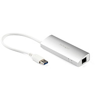 3 Poorts draagbare aluminium USB 3.0 hub met Gigabit Ethernet - netwerkadapter - geïntegreerde kabel
