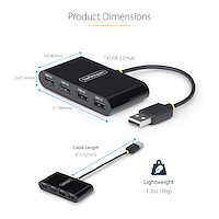 USB 2.0ハブ／4ポート／480Mbps／バスパワー／過電流保護（OCP