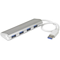 4 Poorts draagbare compacte USB 3.0 hub met geïntegreerde kabel - aluminium