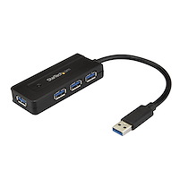 Hub USB 3.0 a 4 porte - Mini Hub USB con porta di ricarica veloce - Hub portatile  USB 3.1 Gen 1  per laptop/desktop - Alimentazione via USB o adattatore di Alimentazione - Nero