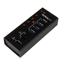 4 Port USB 3.0 Hub plus 3 Ladeanschlüsse (2x 1A & 1x 2A) - Metallgehäuse zur Wandmontage