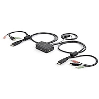 Switch Commutateur KVM 2 Ports USB, DisplayPort avec Audio et Câbles 2 PC sur 1 écran - Auto Alimenté