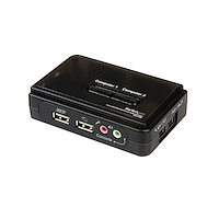 2 Port Black USB KVM Switch Kit with Audio and Cables