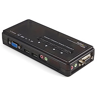 Juego de Conmutador Switch KVM 4 Puertos Vídeo VGA USB 2.0 con Cables y Audio