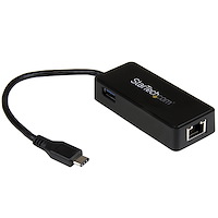 USB-C till Gigabit-nätverksadapter med extra USB-port - Svart