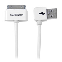 1m (3 ft) Apple 30-pin Dock Connector to Left Angle USB Cable for iPhone / iPod / iPad with Stepped Connector