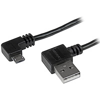 Câble USB A vers Micro B de 2 m avec connecteurs coudés à angle droit - M/M - Noir