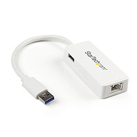 USB 3.0 to Gigabit Ethernet Adapter NIC w/ USB Port - White