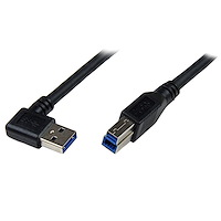 Cable 1m USB 3.0 Super Speed USB B Macho a USB A Macho Acodado en Ángulo a la Derecha - Negro