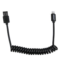 0.6 m (2 ft.) Coiled Lightning to USB Cable - Lightning Charger Cable for iPhone / iPad / iPod - Apple MFi Certified - Lightning to USB Cable - Black