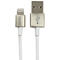 1 m (3 ft.) USB to Lightning Cable - iPhone / iPad / iPod Charger Cable - Lightning to USB Cable - Apple MFi Certified - Metal - White
