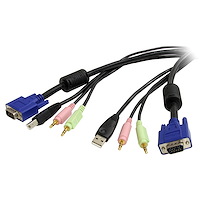 Cable KVM Audio y Vídeo de 1,8m Todo en Uno VGA USB A USB B HD15 Mini Jack Micrófono Altavoces - 4 en 1