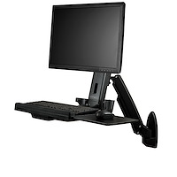 Wall Mount Workstation - Articulating Full Motion Standing Desk with Ergonomic Height Adjustable Monitor & Keyboard Tray Arm - Mouse & Scanner Holders - Single VESA Display