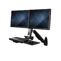 Wall Mount Workstation - Articulating Full Motion Standing Desk w/ Height Adjustable Dual VESA Monitor & Keyboard Tray Arm - Mouse/Scanner Holders - Ergonomic Wall Mounted Desk